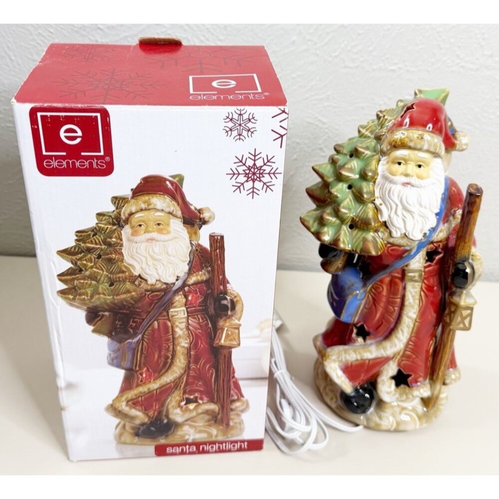 Elements Traditional Santa Claus Nightlight 11.5" Tall Glazed Porcelain New